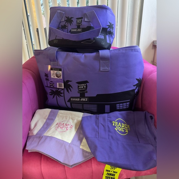 Trader Joe'S Handbags - Trader Joe's Purple Tote Set